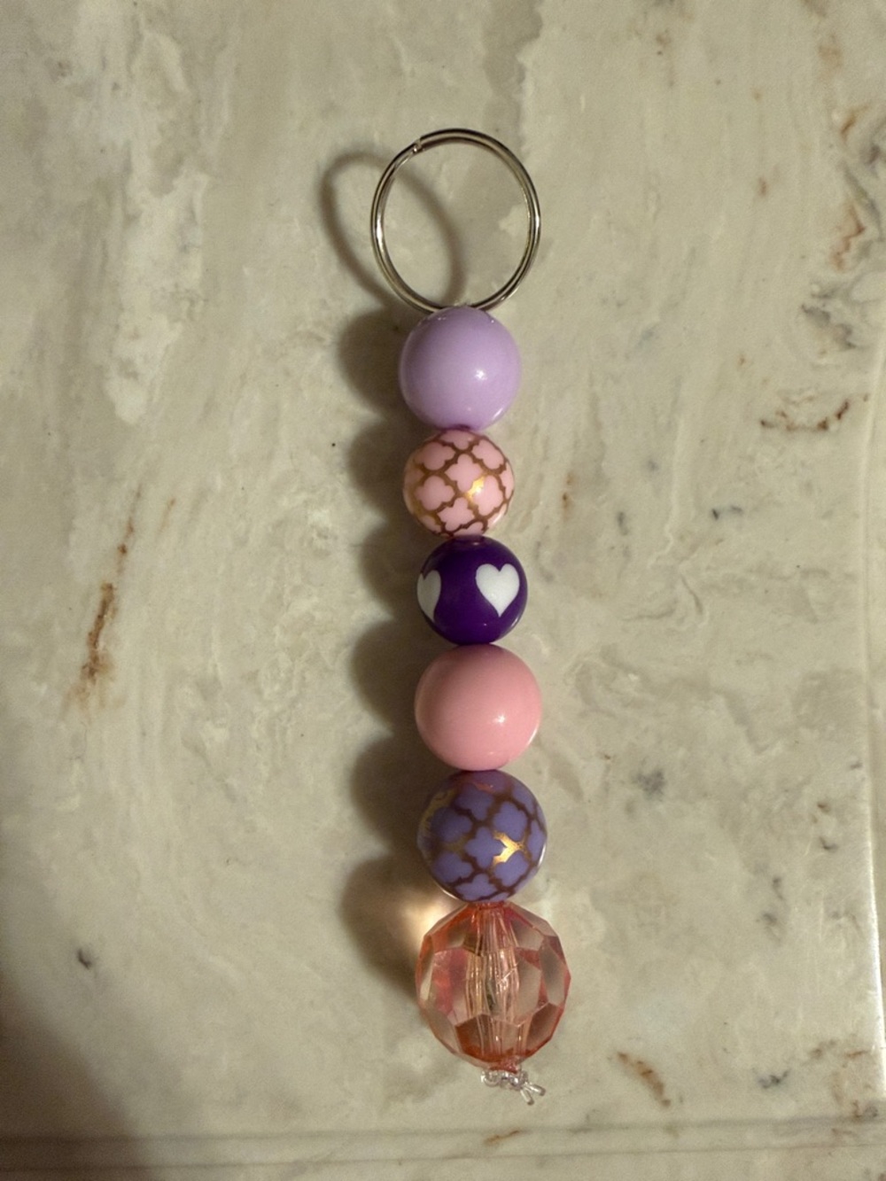 Beaded Heart Keychain - Purple & Pink